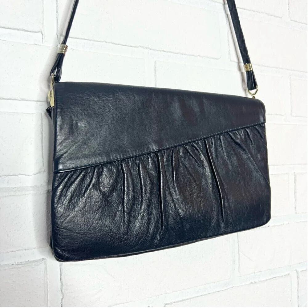 Vintage Blue Leather Crossbody Shoulder Bag